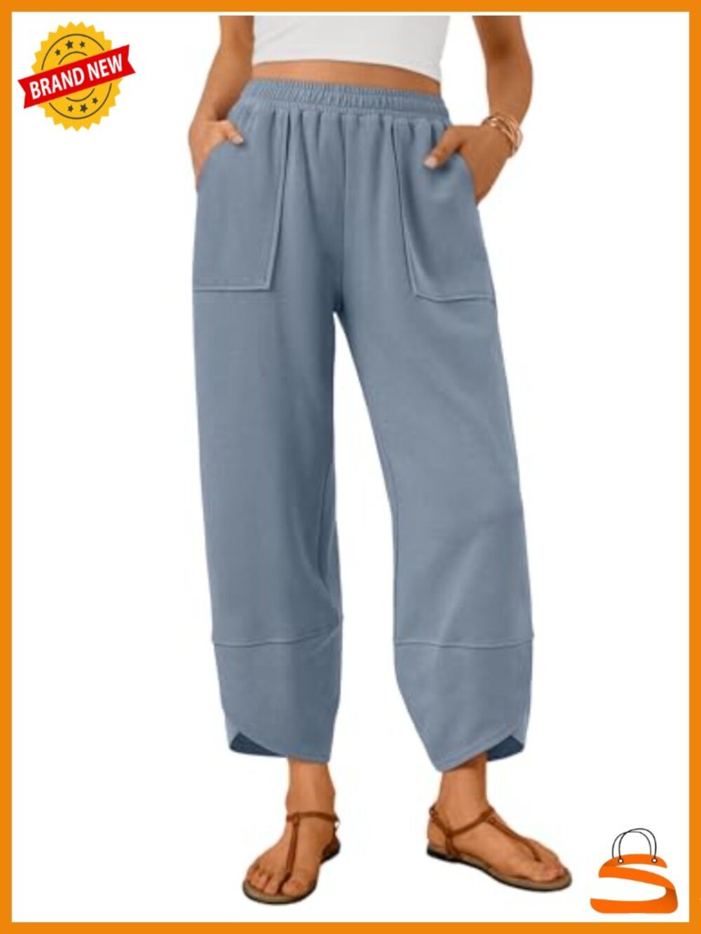 Wide Leg Barrel Sweatpants Crop Lounge Capris Cotton Blend Pockets